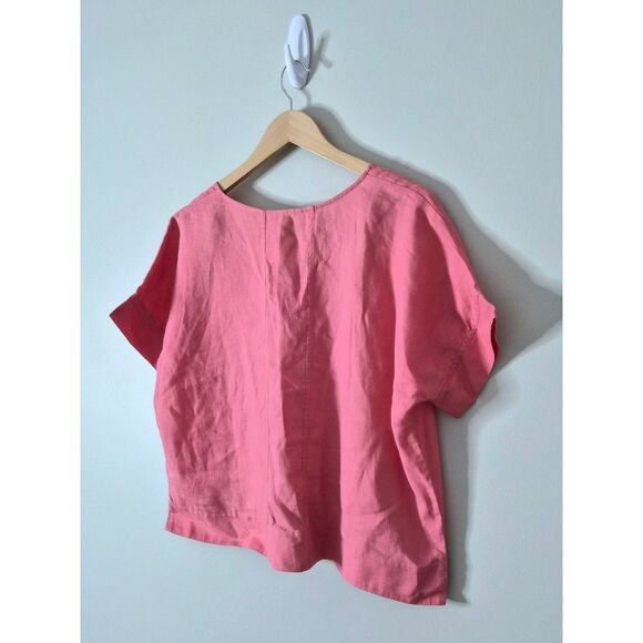 PURE Collection 100% Linen Shirt Short Sleeve Crop Top Size Medium Pink - Picture 4 of 7
